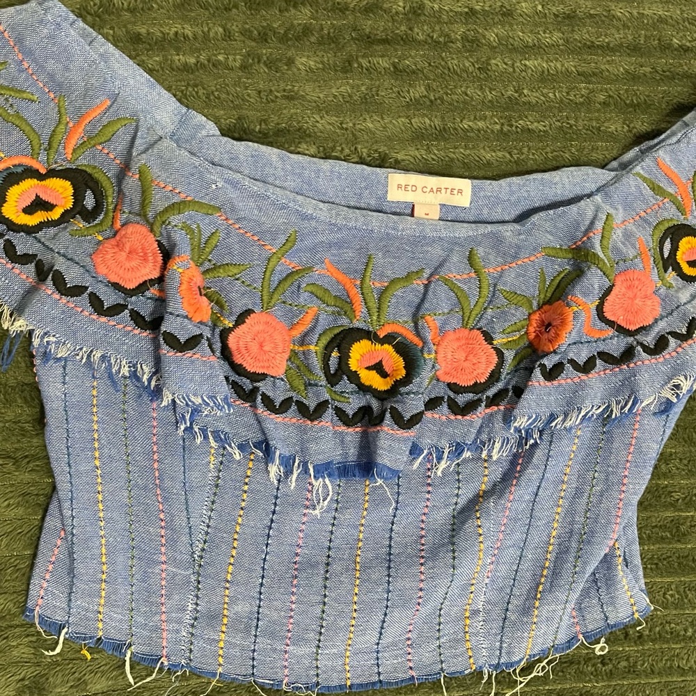 Red Carter Floral Embroidered Crop Top